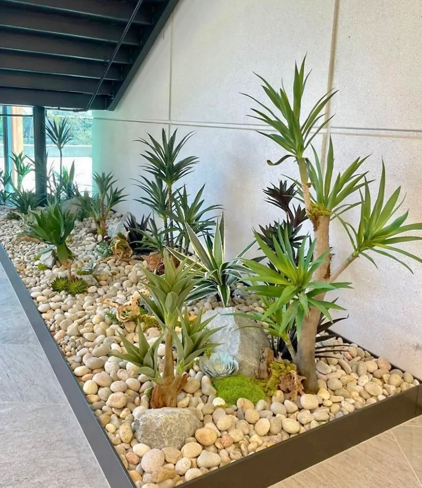A faux planter bed with stone