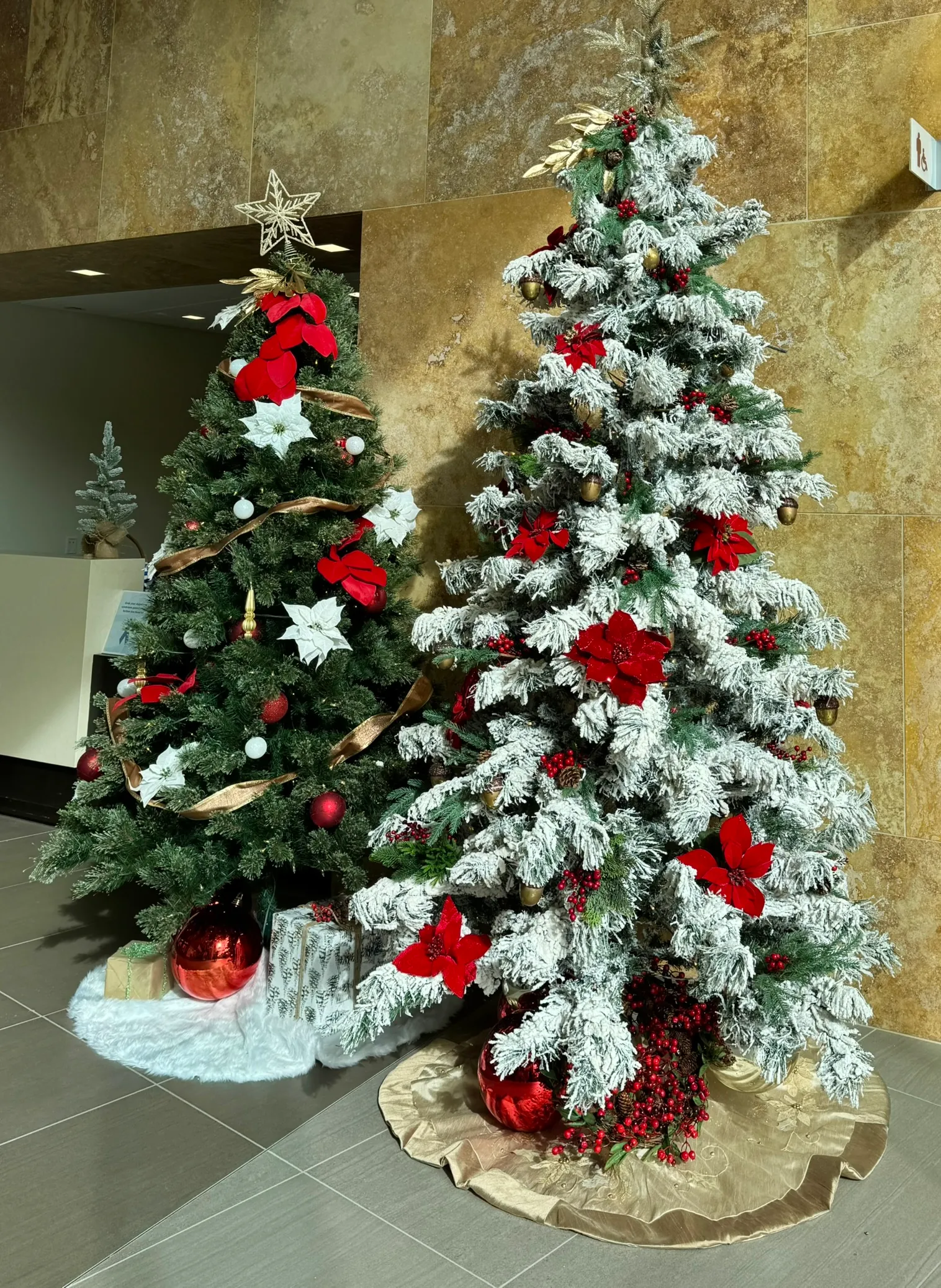 Two decorated holiday trees