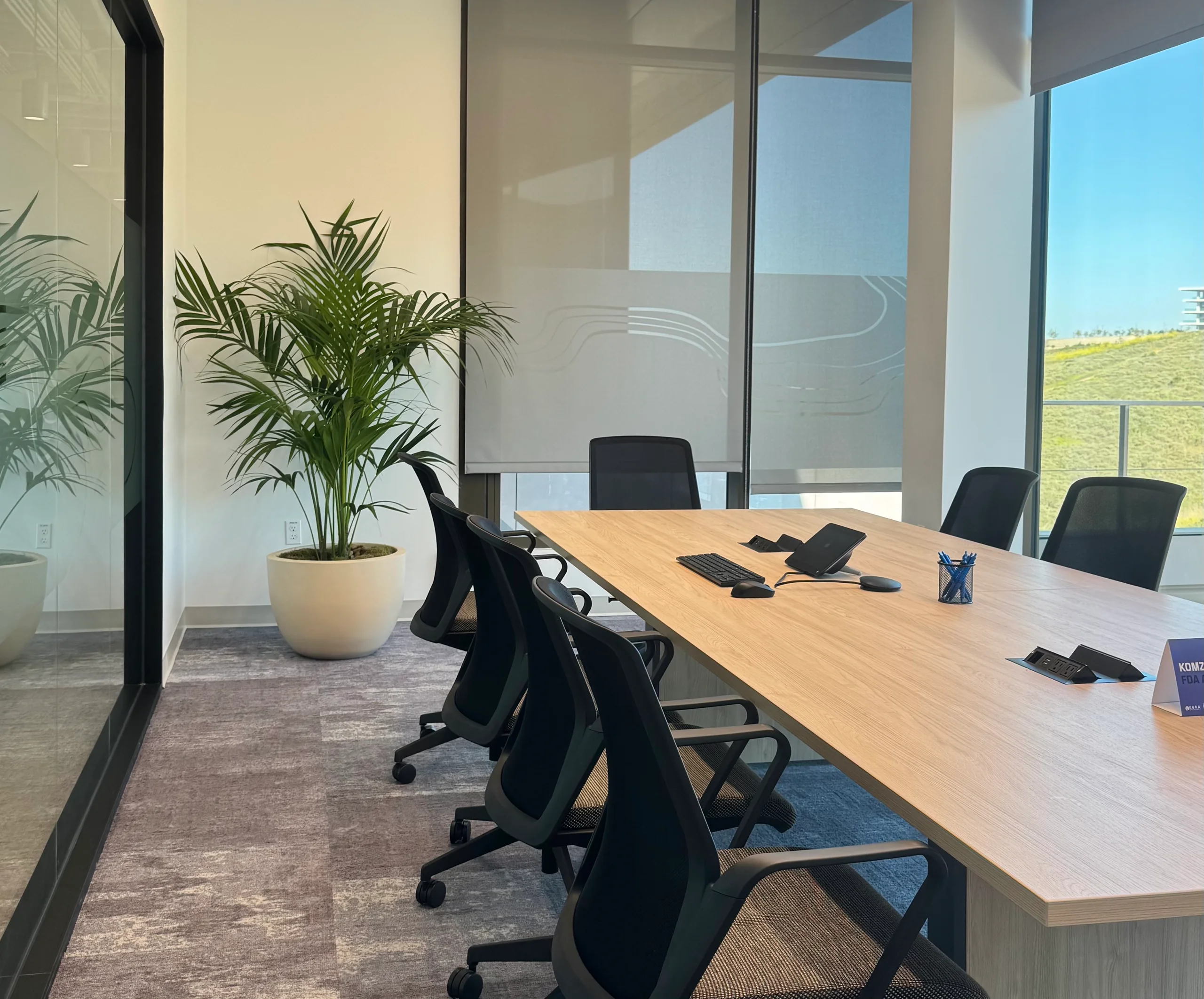 A conference room with palms