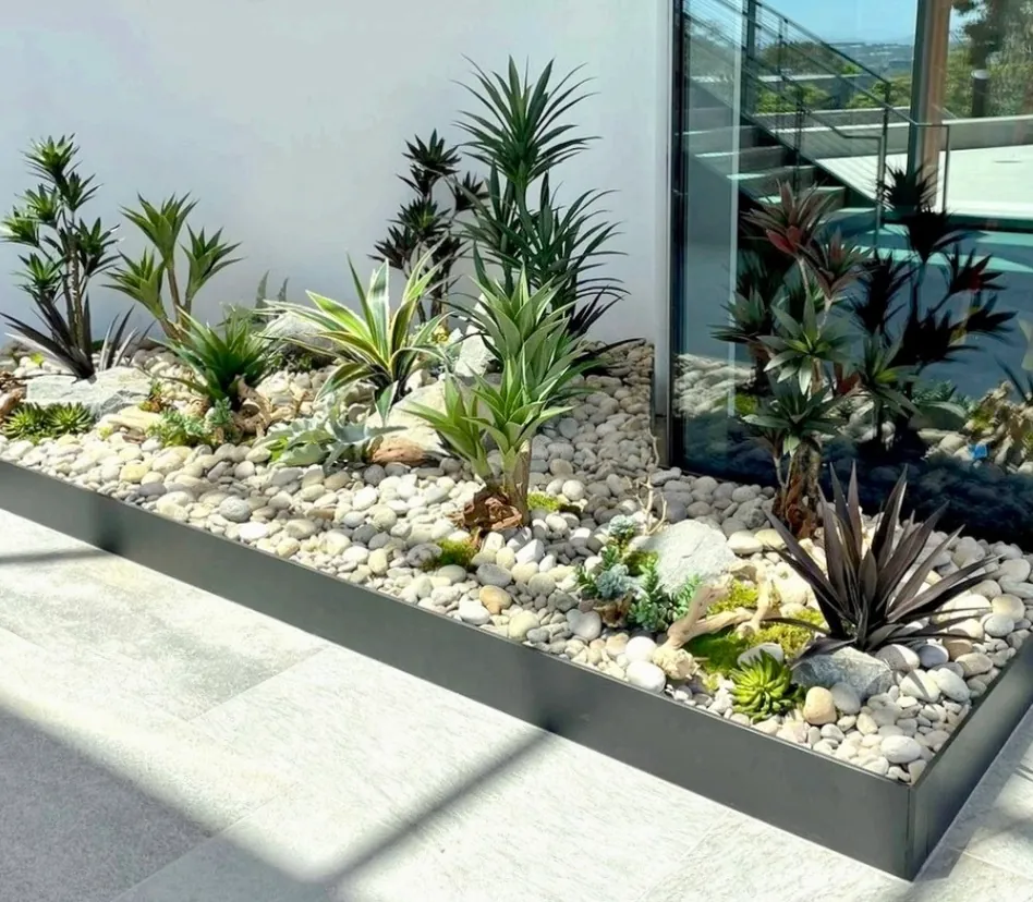 A faux planter bed by a window